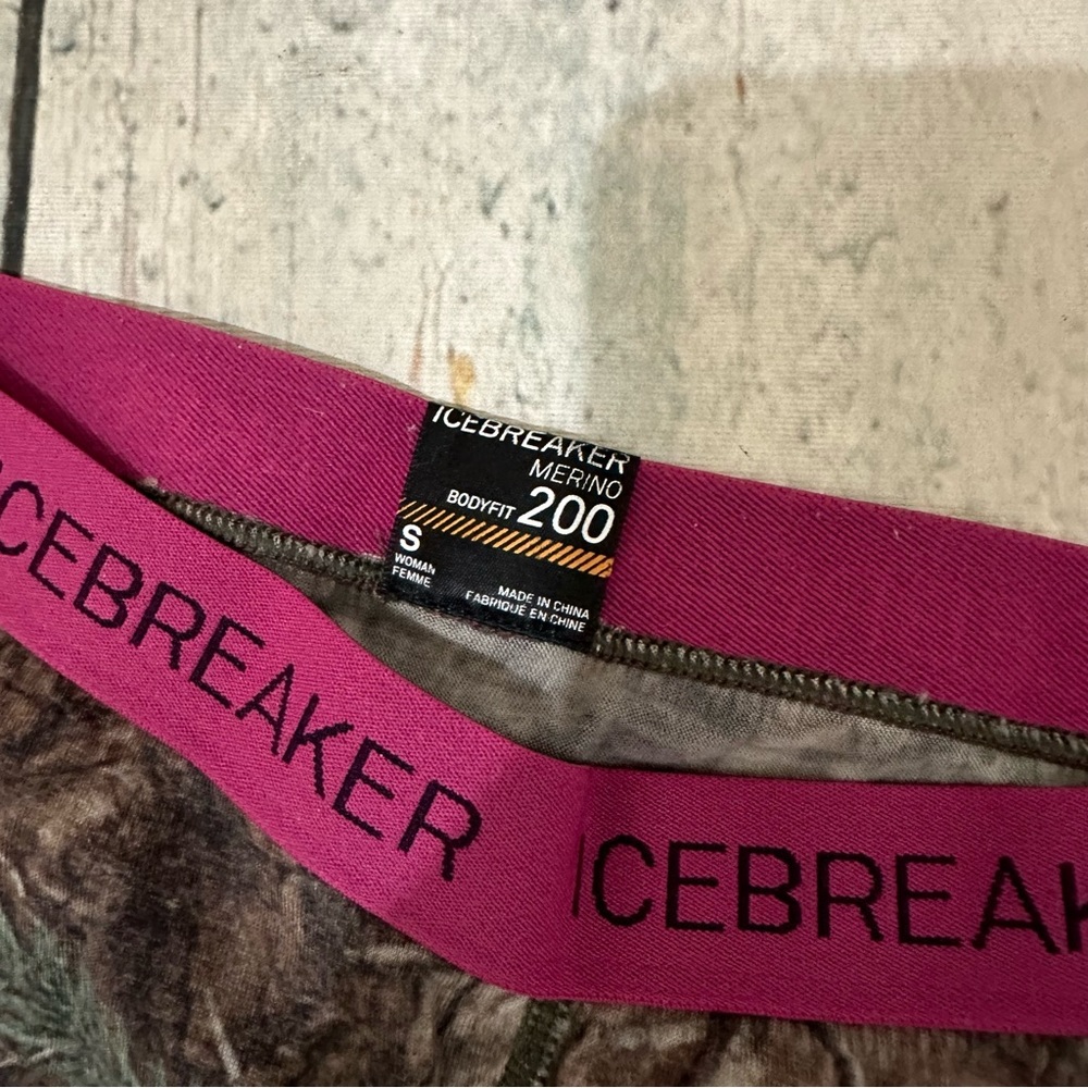 Icebreaker small bodyfit 200 merino wool leggings real tree camouflage brown tan - Picture 6 of 7